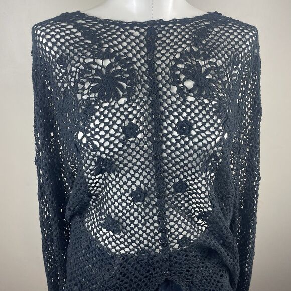 Black Witchy Whimsy Goth Emo Crochet Cardigan Measures Like A Large - Picture 2 of 10